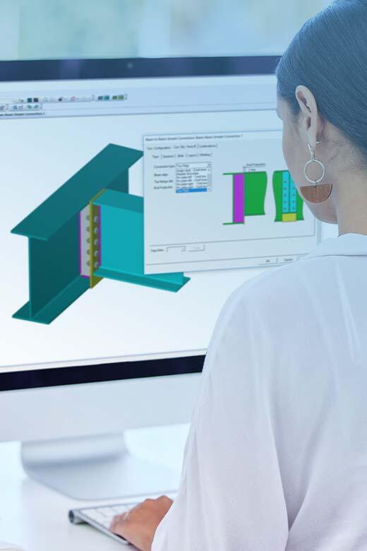 Engineer working with Tekla Connection Designer in office