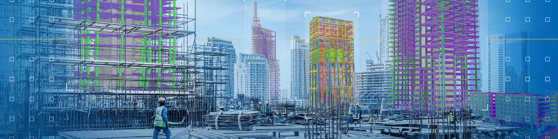 Trimble and Tekla software, showing components of buildings modelled within the skyline