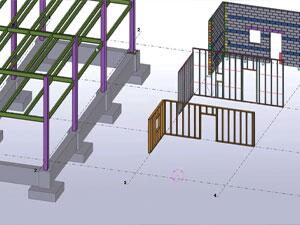 Estruturas de construção multimateriais detalhadas em modelo 3D