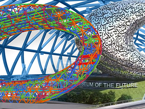 Tekla Structures model and artist's impression of Museum of the Future