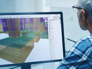 Insinyur sedang melakukan detailing rebar dengan Tekla Structures