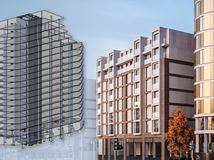 Tekla Structural Designer model superimposed onto artist impression of Parliament Square development
