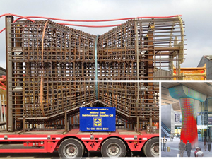 Huge section of rebar for London Bridge Pier on back of truck