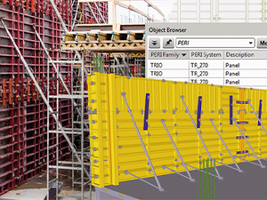 Tekla Structures model of formwork and Object Browser dialog