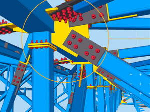 Stahlkomponenten eines 3D-Modells erstellt mit Tekla Structures